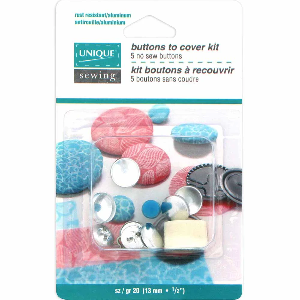 UNIQUE SEWING Buttons to Cover Kit with Tool - size 20 - 13mm (½") - 5 sets