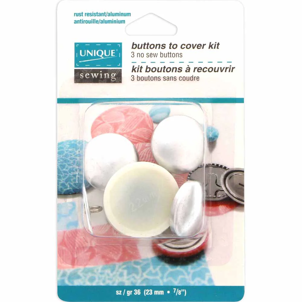UNIQUE SEWING Buttons to Cover Kit with Tool - size 36 - 23mm (⅞") - 3 sets