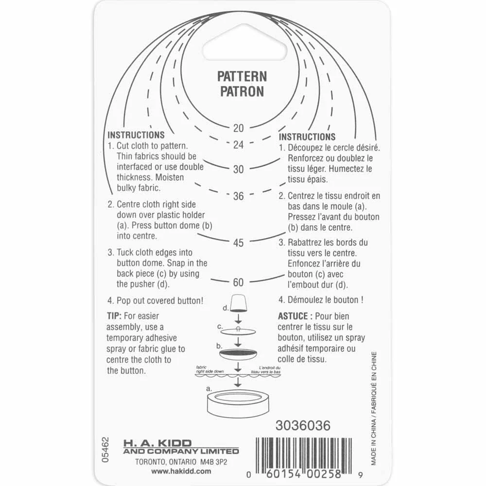 UNIQUE SEWING Buttons to Cover Kit with Tool - size 36 - 23mm (⅞") - 3 sets - Image 2