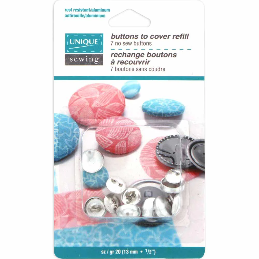 UNIQUE SEWING Buttons to Cover Refill - size 20 - 13mm (½") - 7 sets