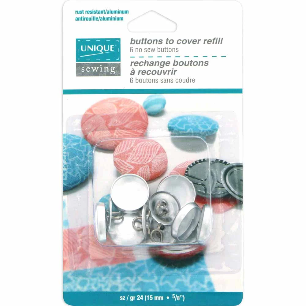 UNIQUE SEWING Buttons to Cover Refill - size 24 - 15mm (⅝") - 6 sets