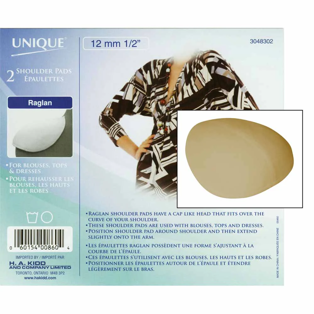UNIQUE SEWING Covered Raglan Shoulder Pads Beige - 12mm (½") - 2pcs