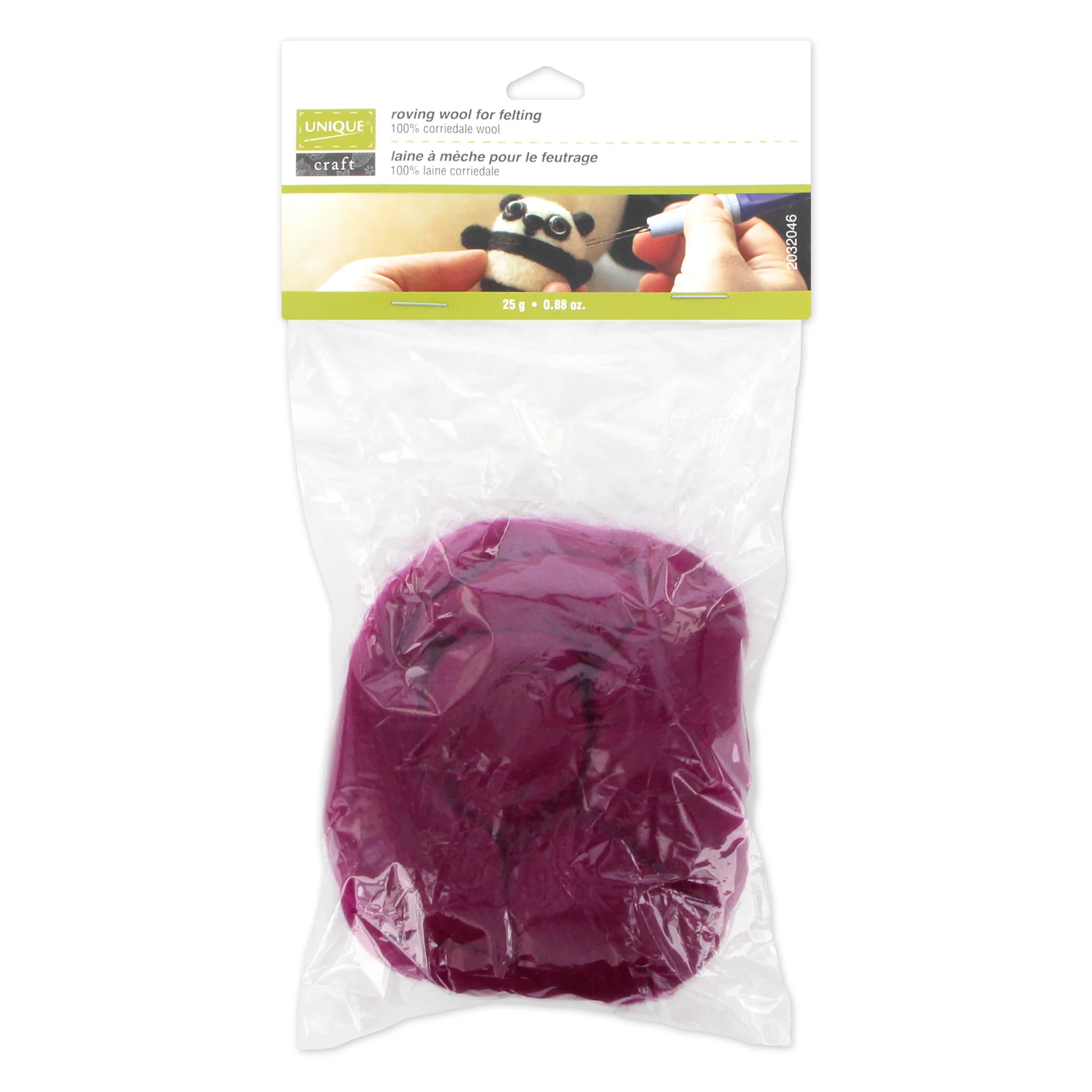 UNIQUE CRAFT Natural Wool Roving - 25g - Berry