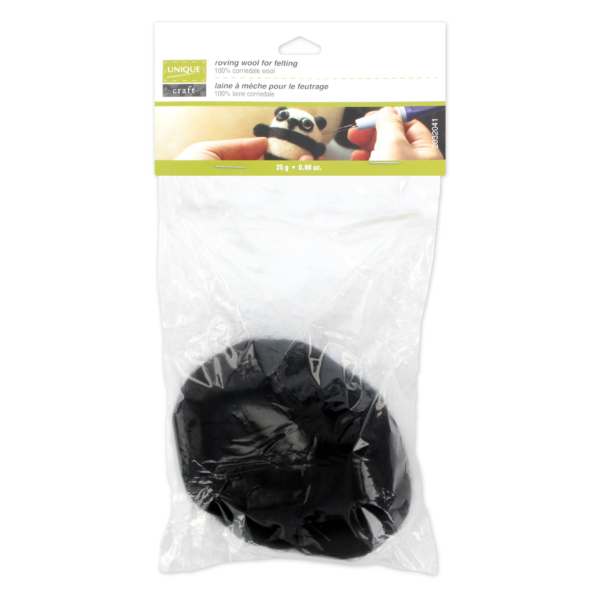 UNIQUE CRAFT Natural Wool Roving - 25g - Black