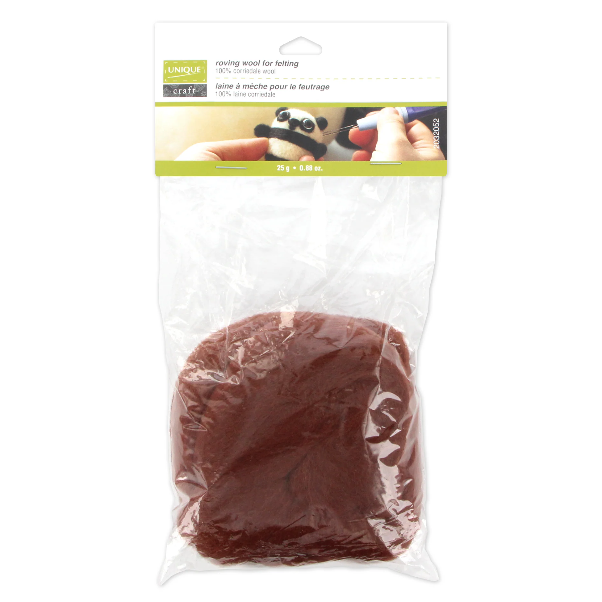 UNIQUE CRAFT Natural Wool Roving - 25g - Chocolate