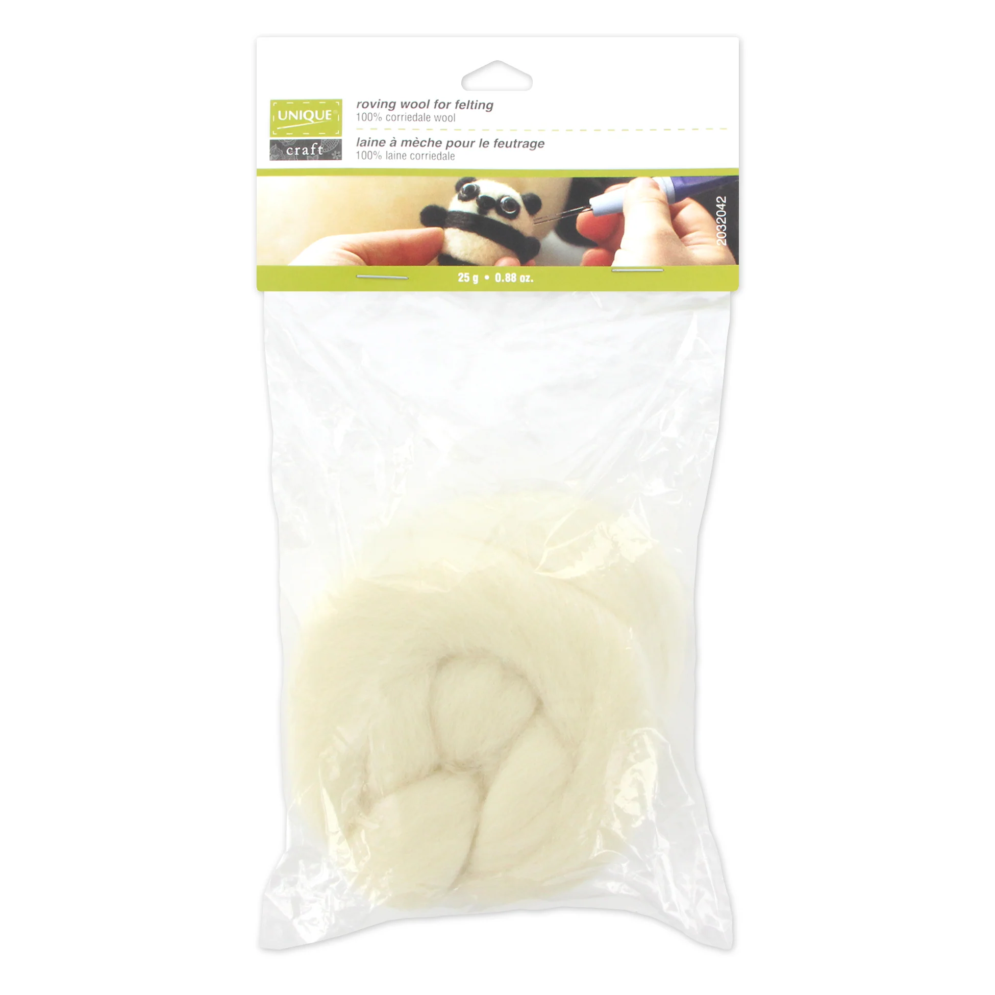 UNIQUE CRAFT Natural Wool Roving - 25g - Ecru