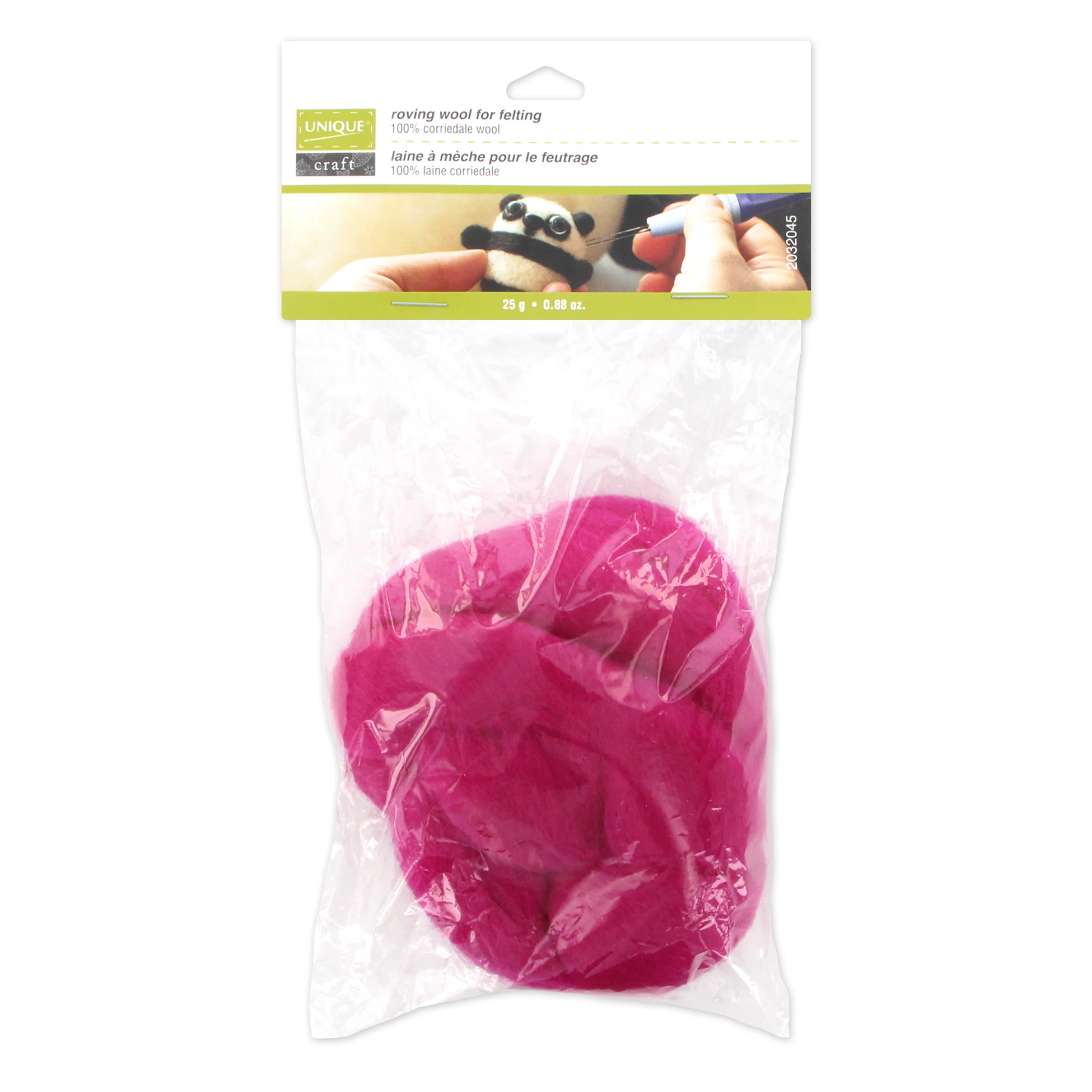 UNIQUE CRAFT Natural Wool Roving - 25g - Fushia