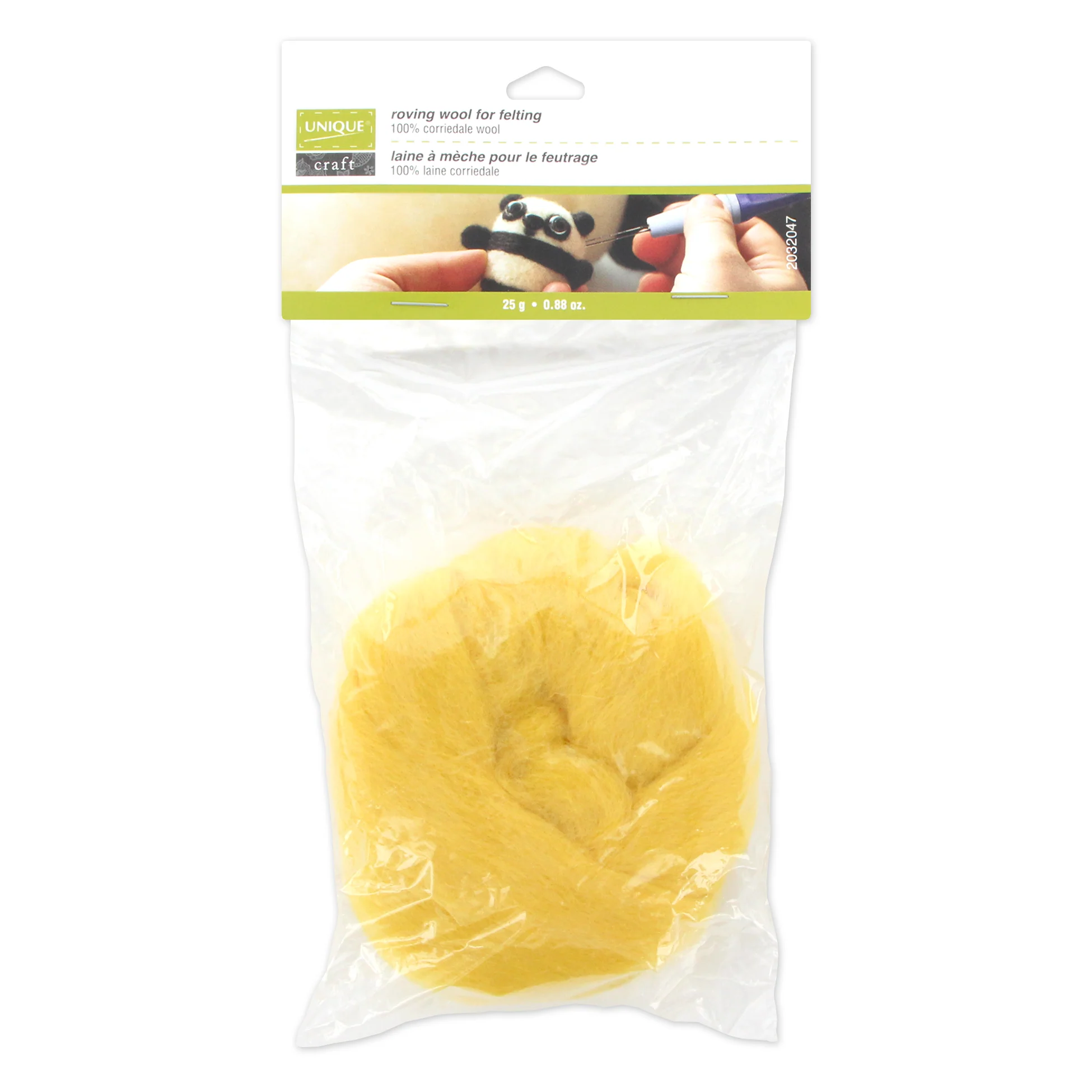 UNIQUE CRAFT Natural Wool Roving - 25g - Ipe Yellow