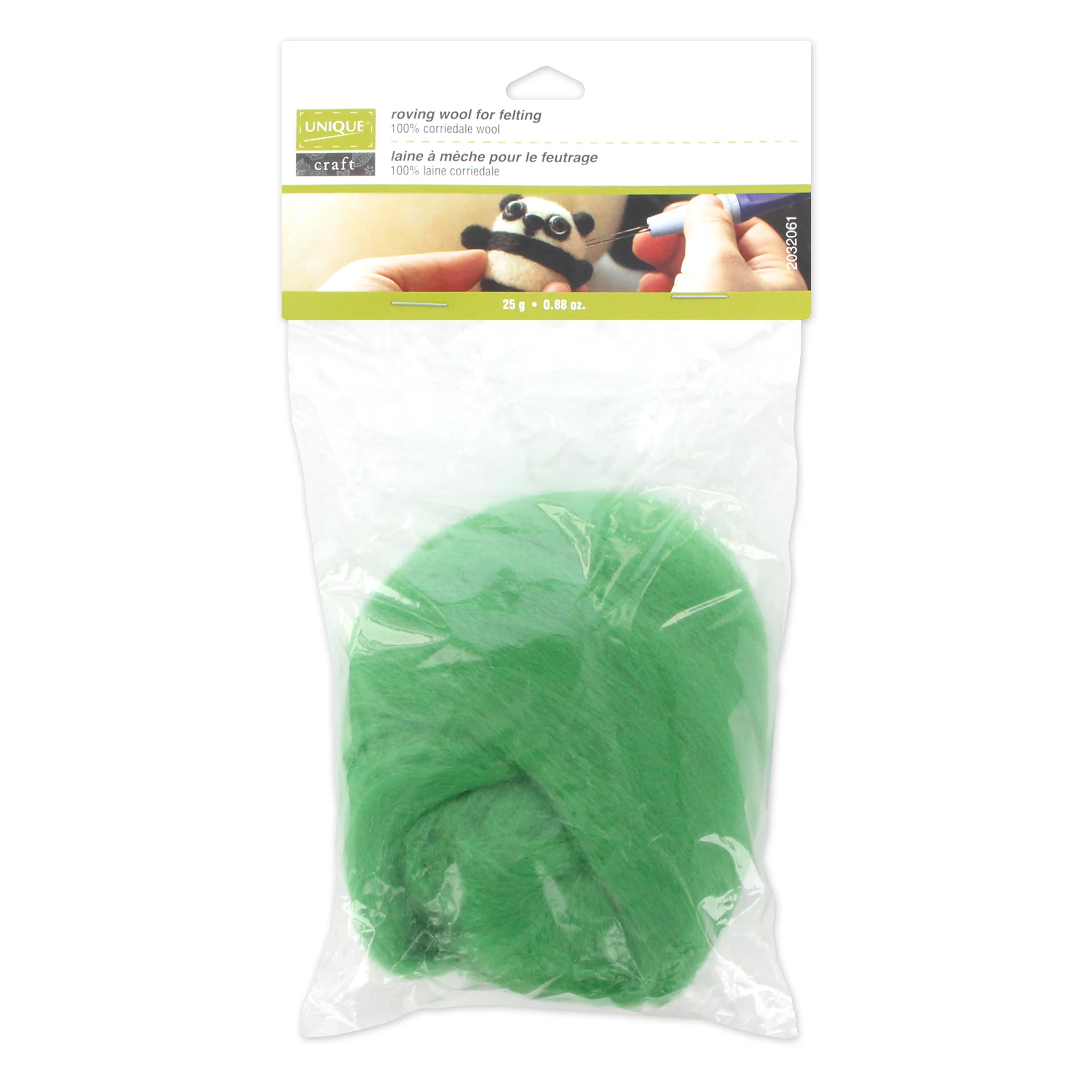 UNIQUE CRAFT Natural Wool Roving - 25g - Leaf Green