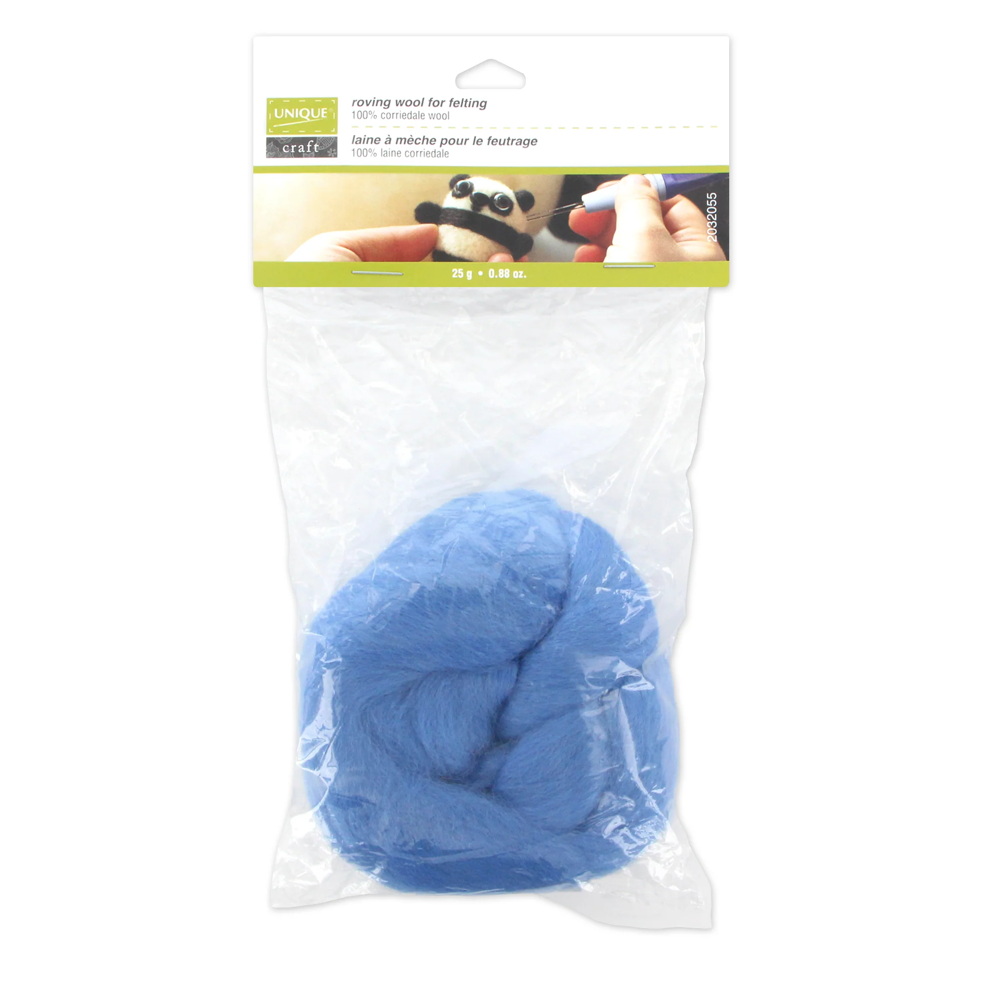 UNIQUE CRAFT Natural Wool Roving - 25g - Mikonos Blue