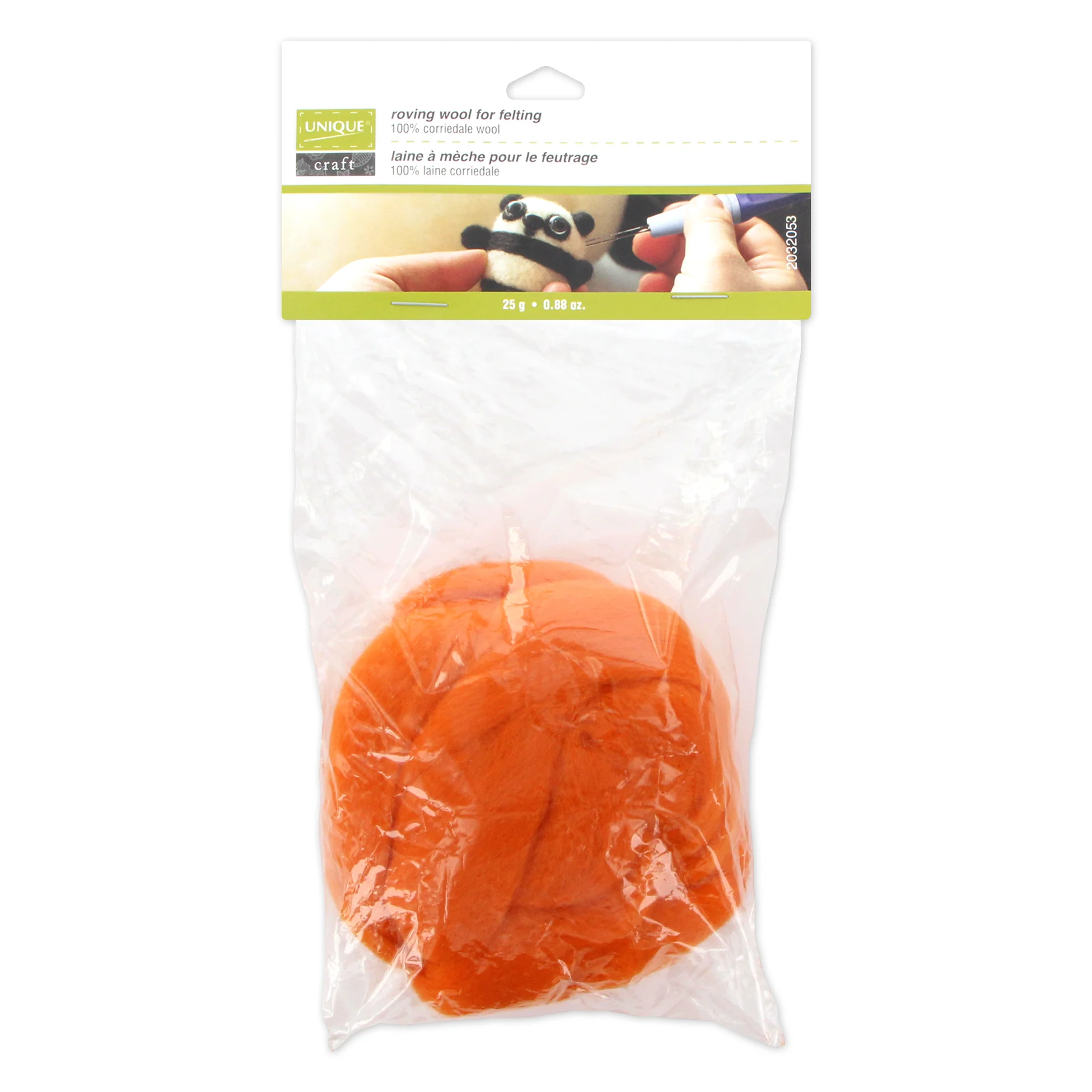UNIQUE CRAFT Natural Wool Roving - 25g - Orange