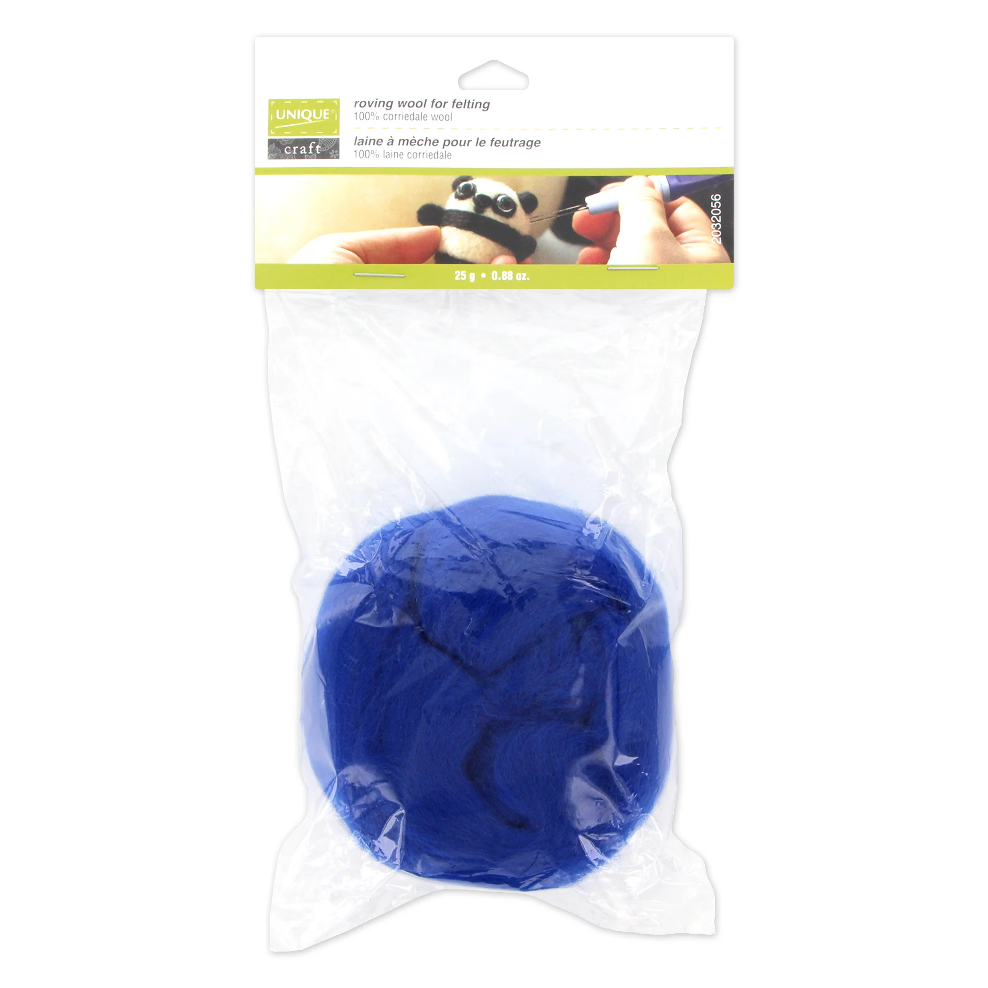 UNIQUE CRAFT Natural Wool Roving - 25g - Royal Blue