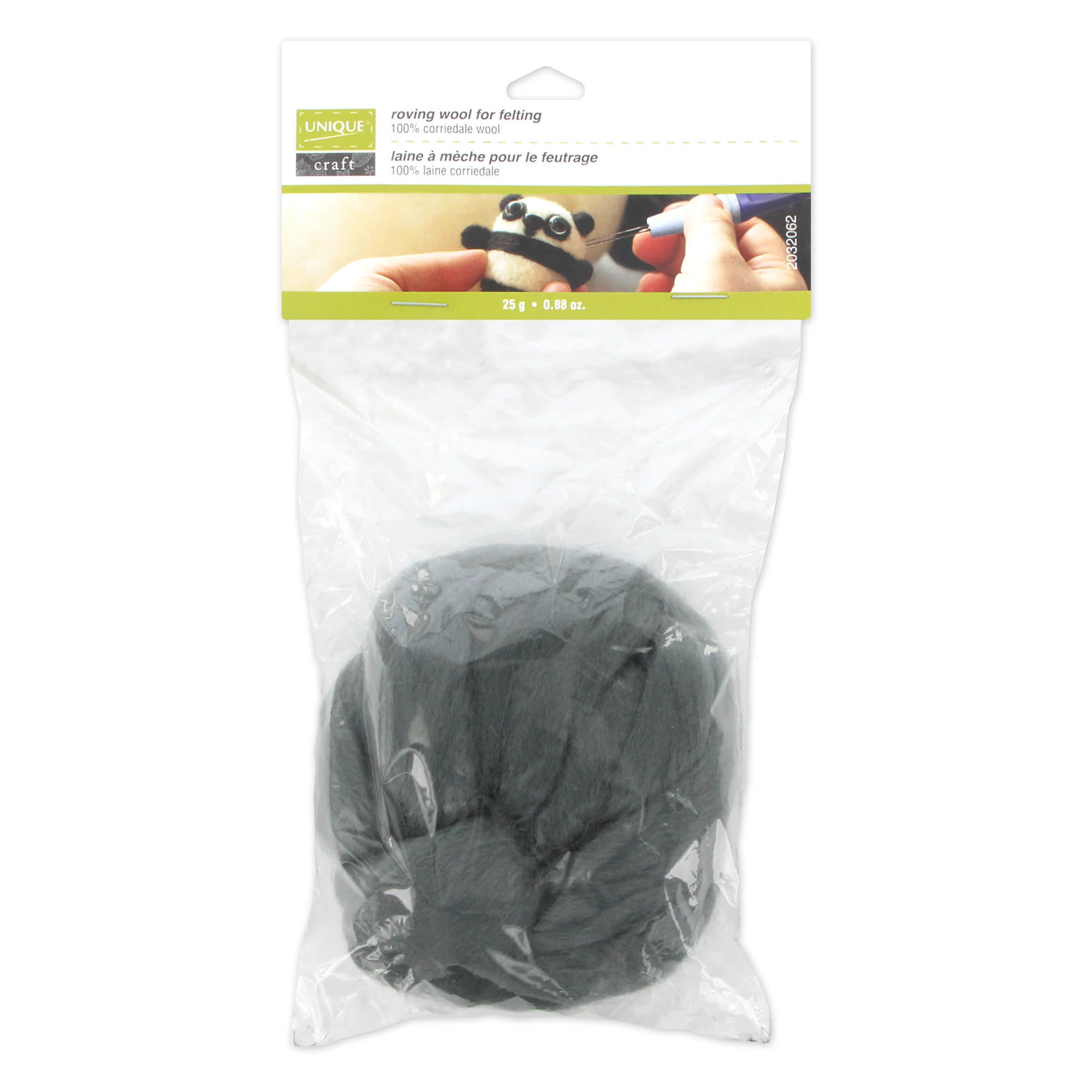 UNIQUE CRAFT Natural Wool Roving - 25g - Steel Grey