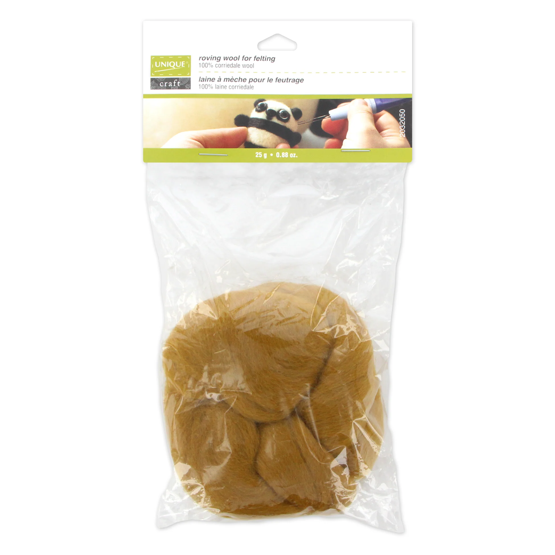 UNIQUE CRAFT Natural Wool Roving - 25g - Teddy Brown