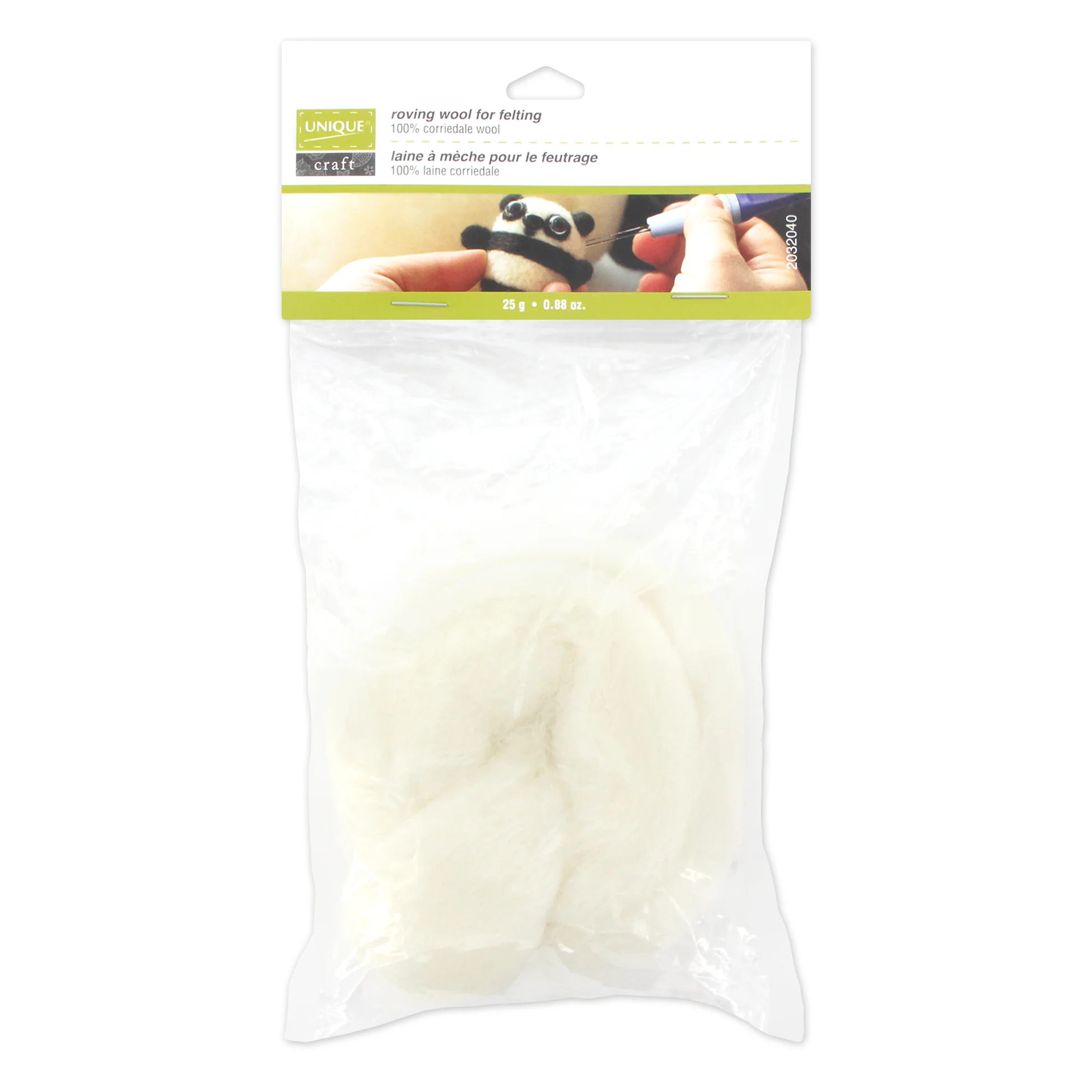 UNIQUE CRAFT Natural Wool Roving - 25g - White