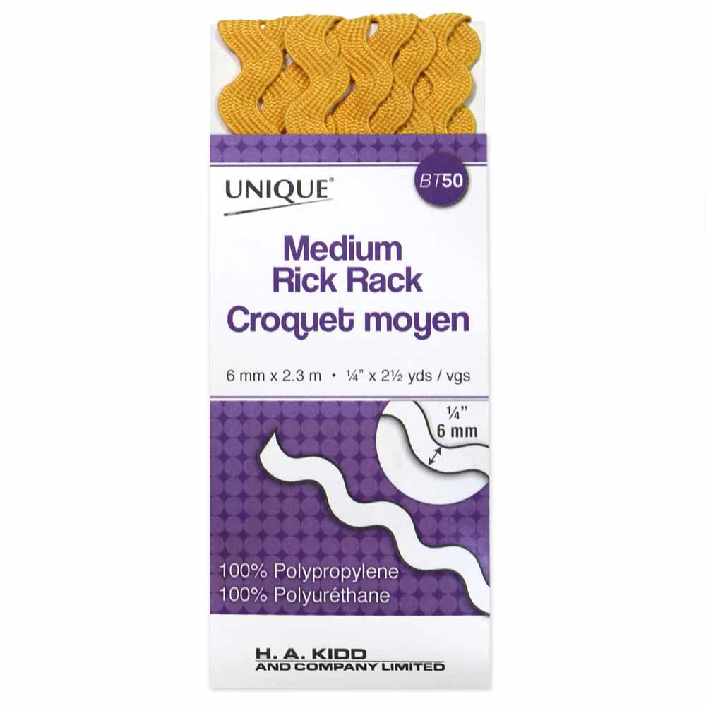 UNIQUE Medium Rick Rack 14mm x 2.3m - Gold / Yellow