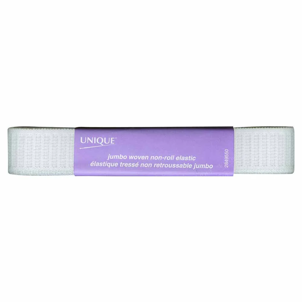 UNIQUE Jumbo Woven Non-Roll Elastic 25mm x 2.3m - White