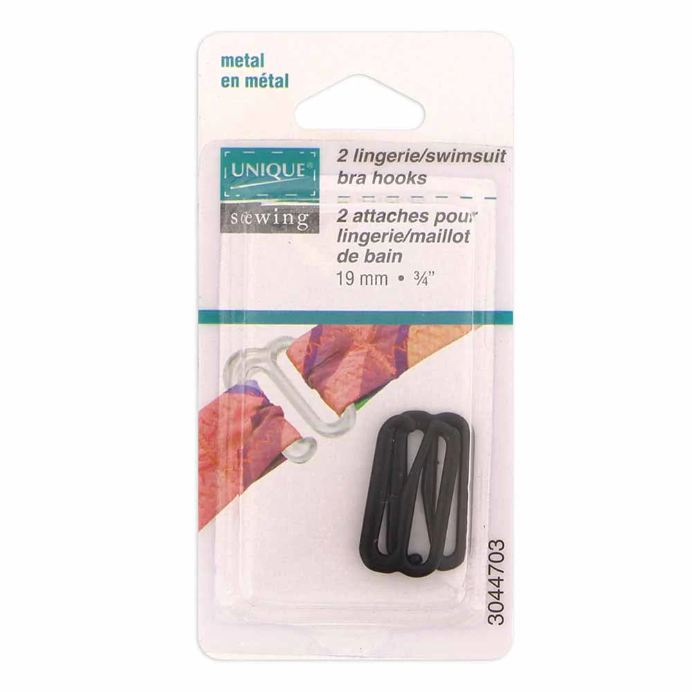 UNIQUE SEWING Lingerie/Swimsuit Bra Hooks Black - 19mm (¾") - 2pcs