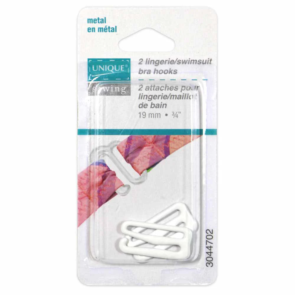 UNIQUE SEWING Lingerie/Swimsuit Bra Hooks White - 19mm (¾") - 2pcs
