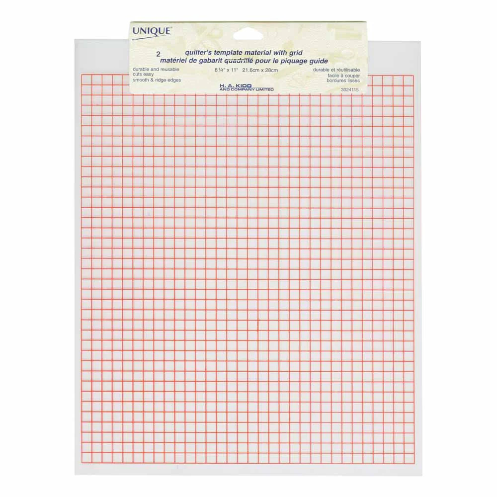 UNIQUE QUILTING Quilt Template with Grid - 21 x 28.5cm (8 1/4" x 11 1/4") - 2pcs