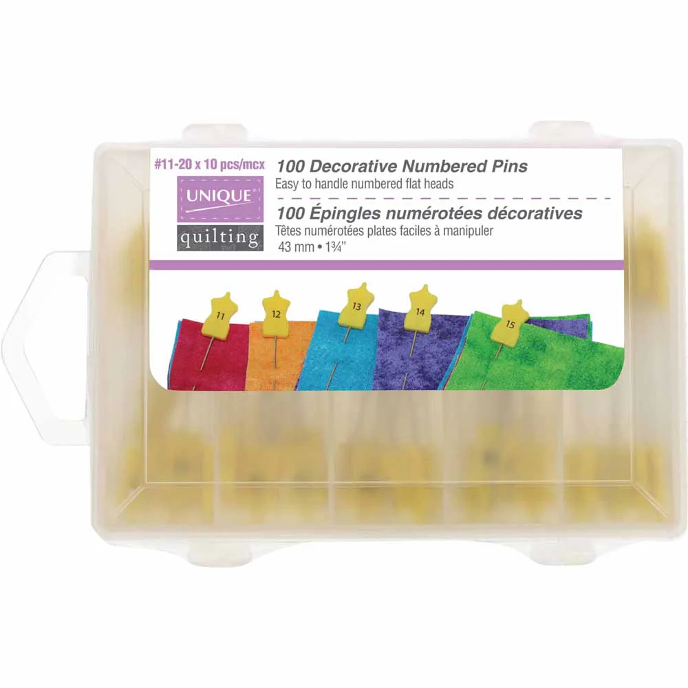 UNIQUE QUILTING #11-20 Numbered Marking Pins - 43mm (1¾") - 100 pcs.