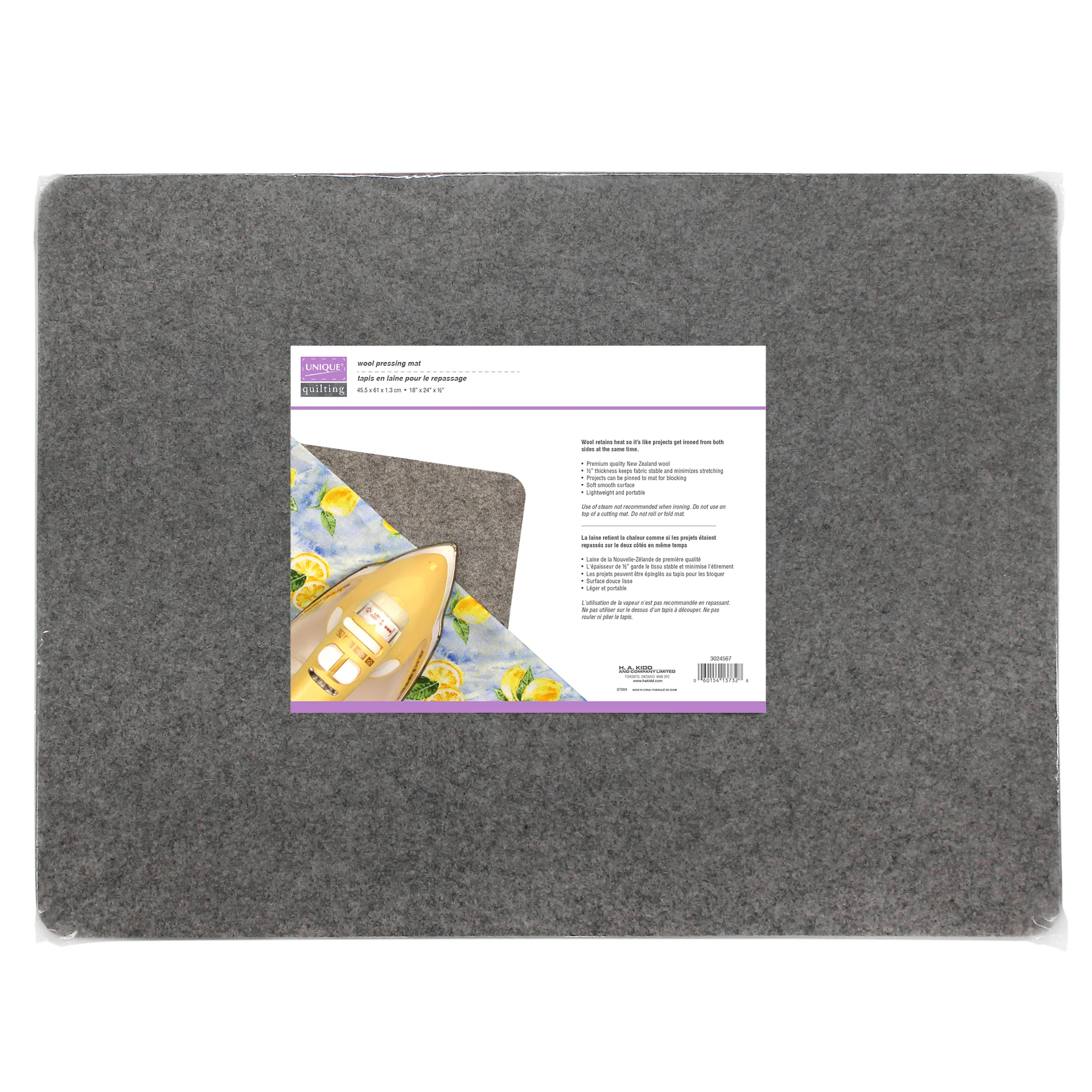 UNIQUE QUILTING Wool Pressing Mat - 18" x 24" - Grey