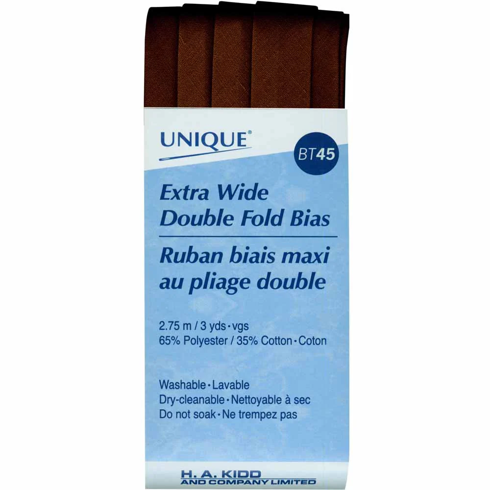 UNIQUE - Extra Wide Double Fold Bias Tape - 15mm x 2.75m - Brown