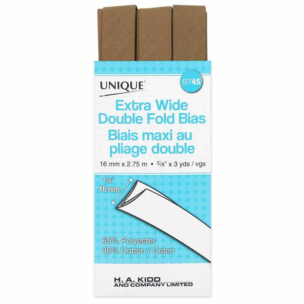UNIQUE - Extra Wide Double Fold Bias Tape - 15mm x 2.75m - Taupe