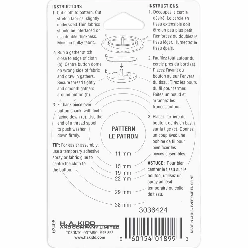 UNIQUE SEWING Buttons to Cover - Nylon - size 24 - 15mm (⅝") - 7 sets - Image 2