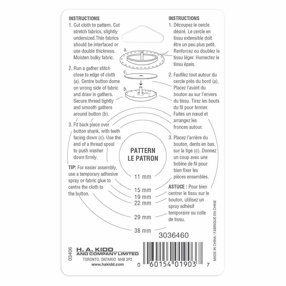 UNIQUE SEWING Buttons to Cover - Nylon - size 60 - 38mm (1½") - 2 sets - Image 2