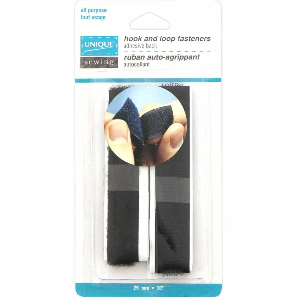 UNIQUE SEWING Self-Gripping Fastener Strip - 25cm (10") - Black