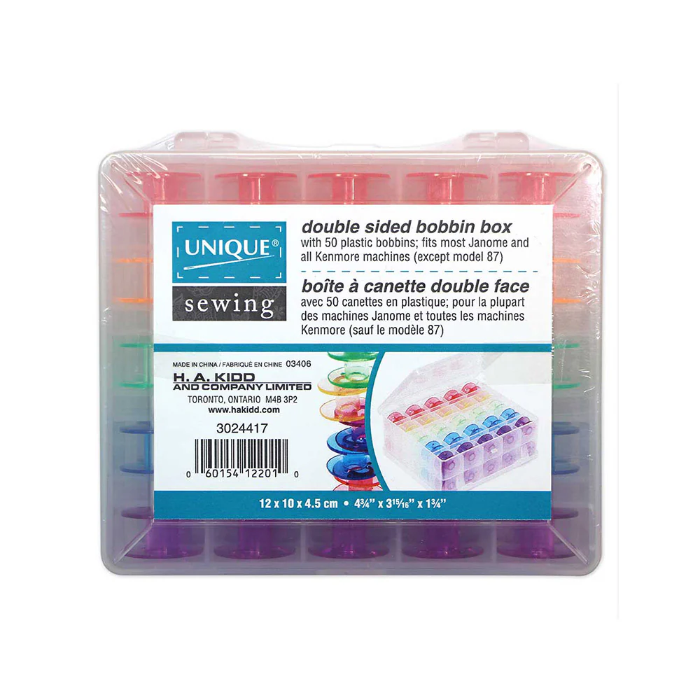 UNIQUE SEWING Double Sided 50pc Bobbin Box with 50 plastic bobbins included