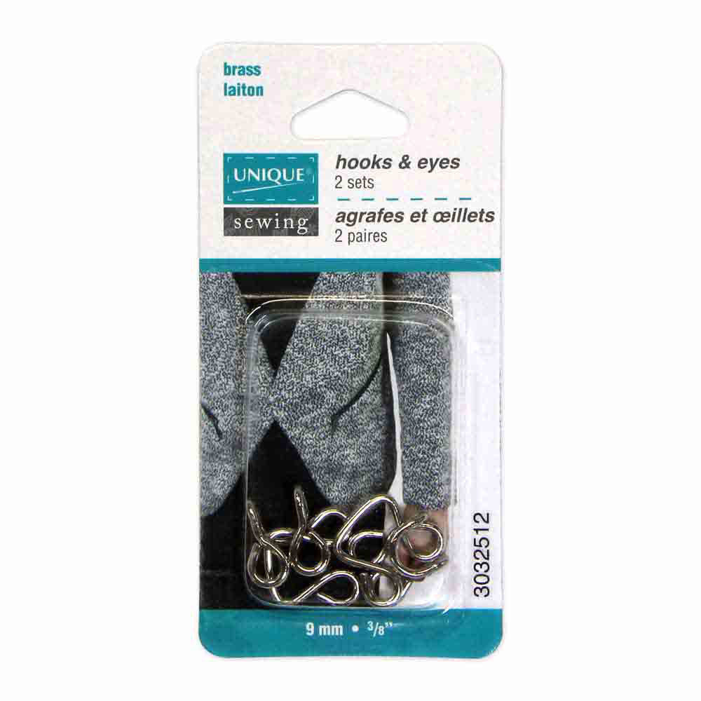 UNIQUE SEWING Hooks & Eyes Silver - 9mm (⅜") - 2 sets