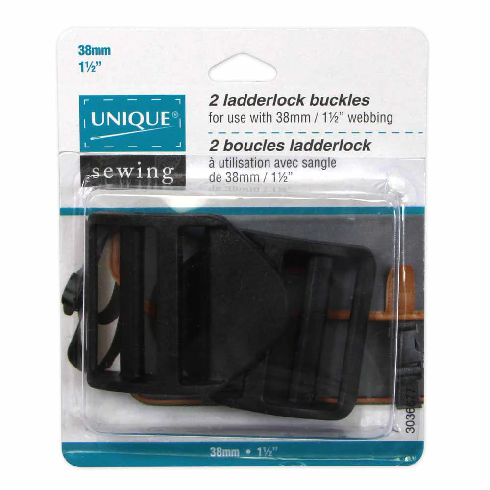 UNIQUE SEWING Ladderlock Buckle - Plastic - 38mm (1½") - Black - 2 pcs