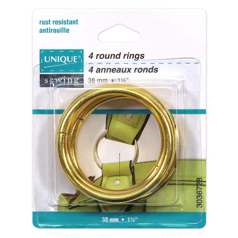 UNIQUE SEWING Round Rings - 38mm (1½") - Gold - 4 pcs.