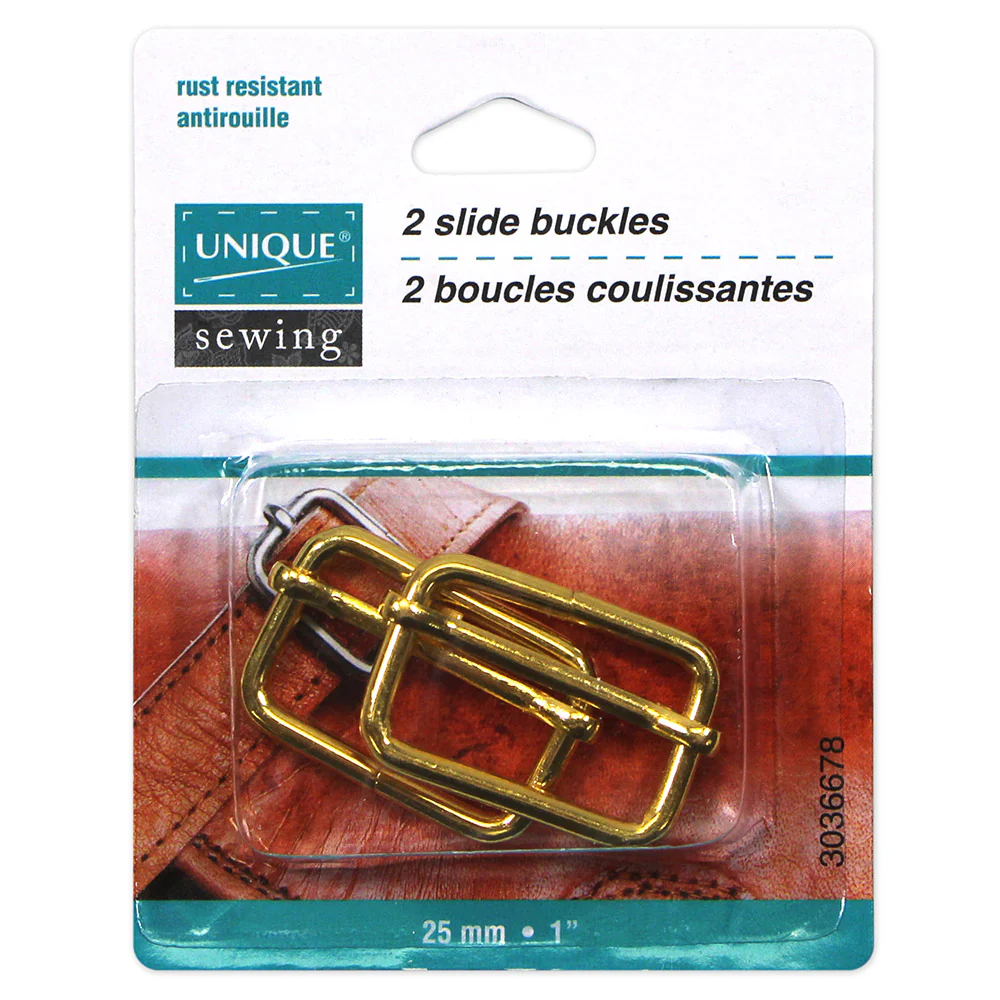 UNIQUE SEWING Slide Buckle - Metal - 25mm (1") - Gold - 2 pcs