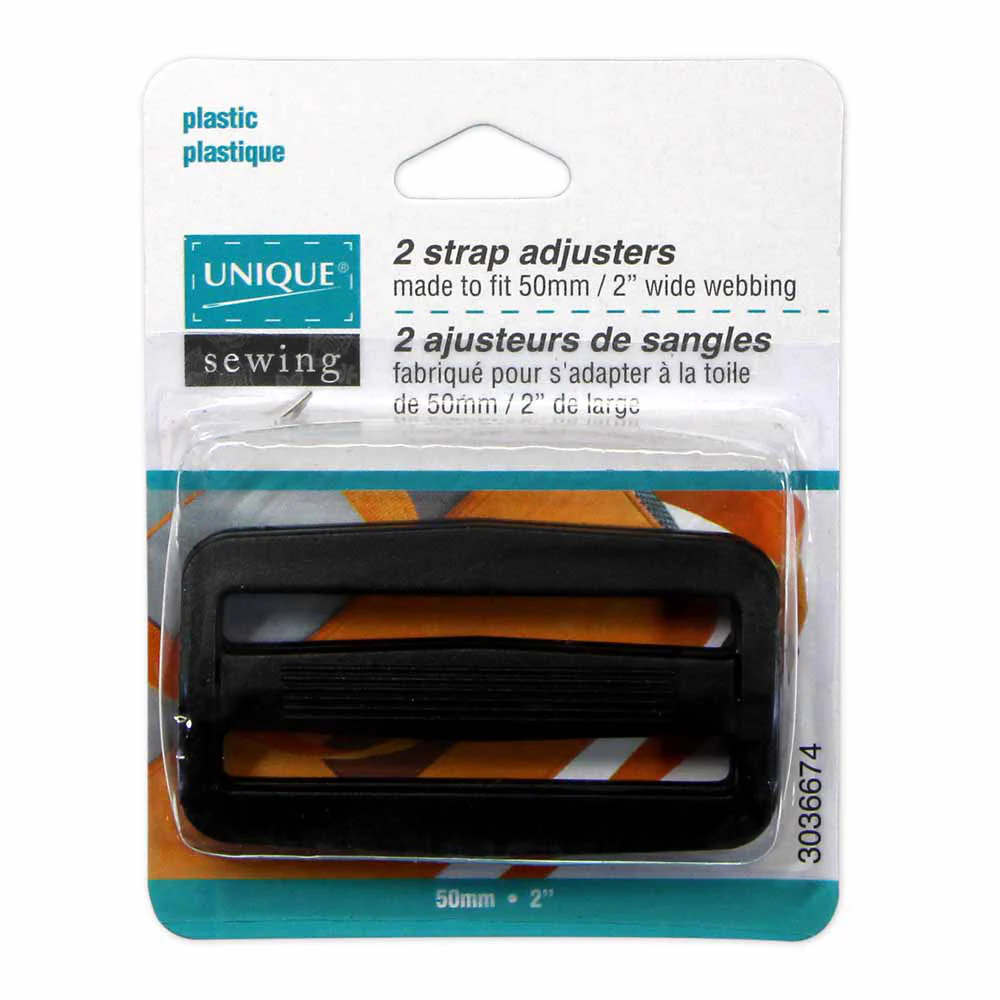 UNIQUE SEWING Strap Adjuster - Plastic - 50mm (2") - Black - 2 pcs