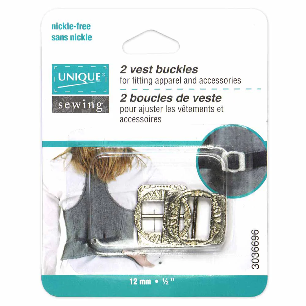 UNIQUE SEWING Vest Buckles - 12mm (½") - Silver - 2 pcs