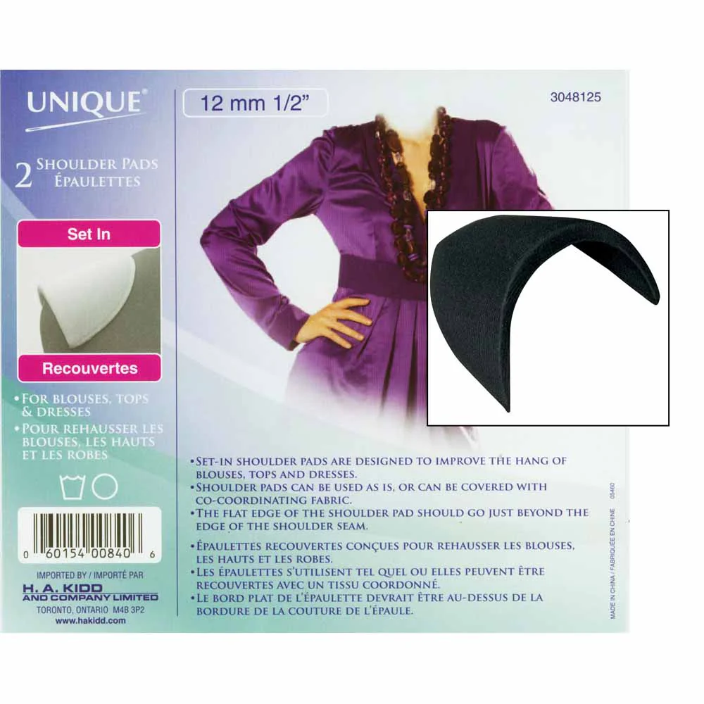 UNIQUE SEWING Shoulder Pads Medium Black - 12mm (½") - 2pcs