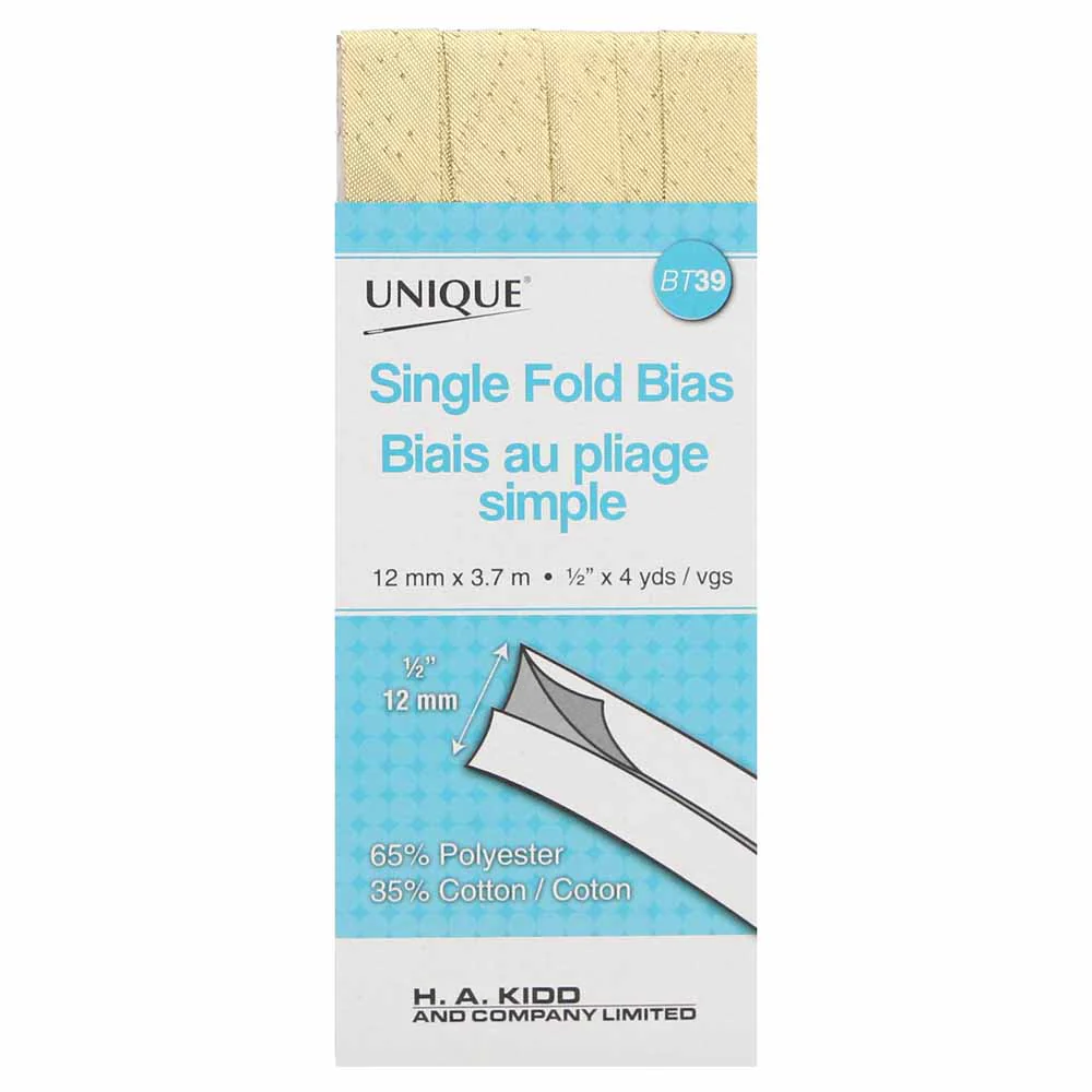 UNIQUE - Single Fold Bias Tape - 13mm x 3.7m - Gold 120