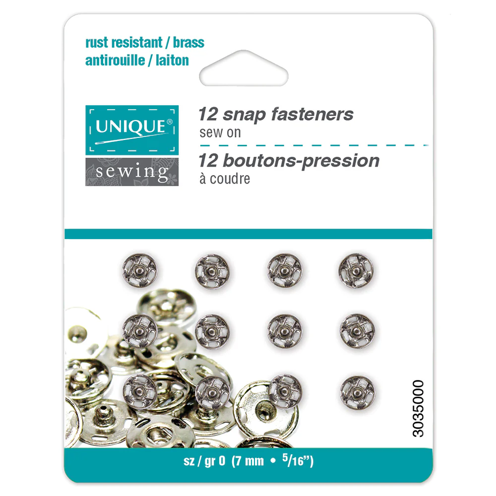 UNIQUE SEWING Snap Fasteners Nickel - size 0 / 7mm (¼") - 12 sets