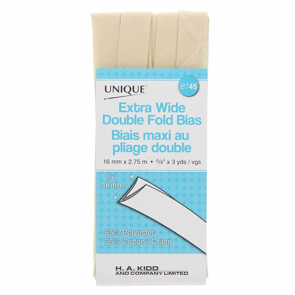 UNIQUE - Extra Wide Double Fold Bias Tape - 15mm x 2.75m - Fawn