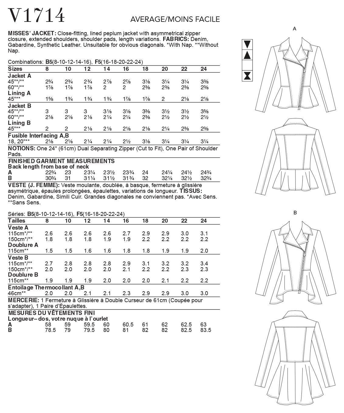 V1714 Misses' Jacket (size: 16-18-20-22-24) - Image 6