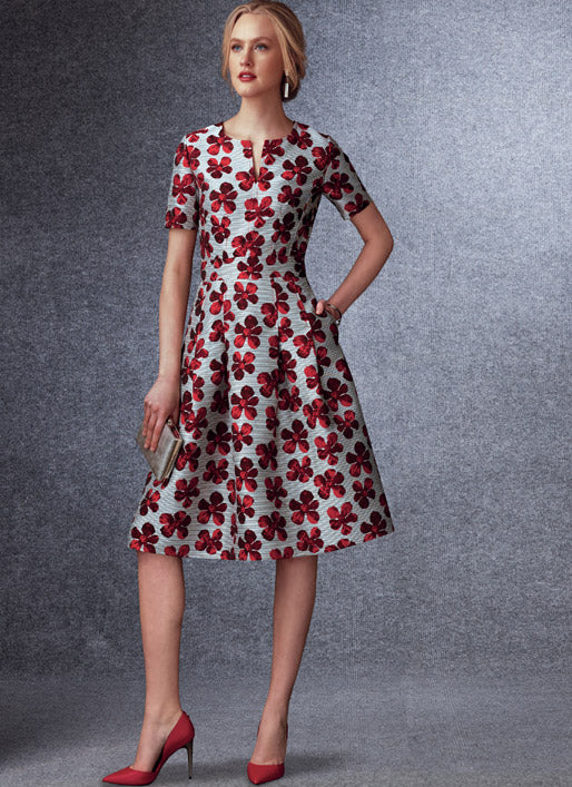 V1737 Misses' Fit-And-Flare Dresses with Waistband and Pockets (size: 14-16-18-20-22) - Image 3