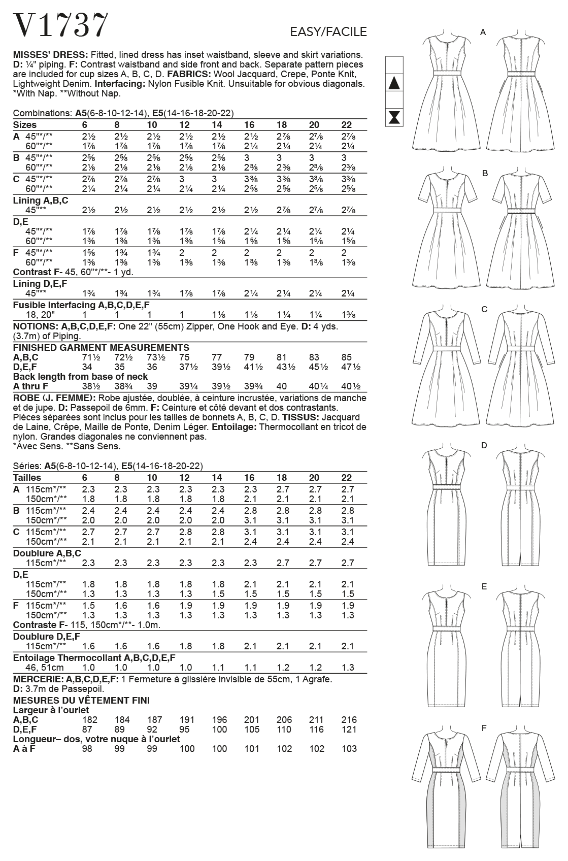 V1737 Misses' Fit-And-Flare Dresses with Waistband and Pockets (size: 14-16-18-20-22) - Image 6