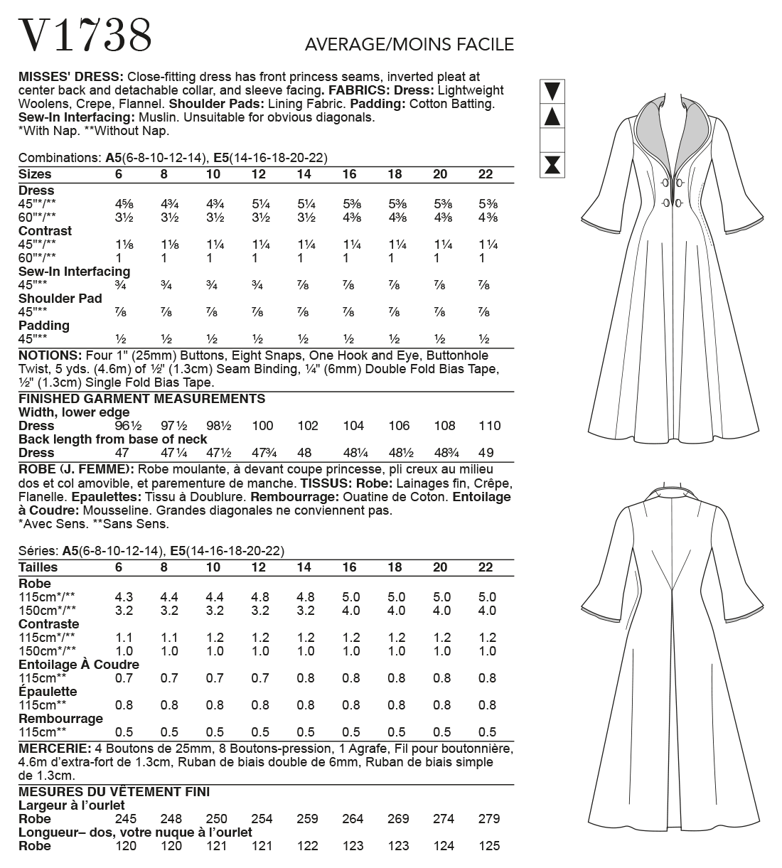 V1738 Misses' Wide-Collar, Fit-and-Flare Dress (size: 14-16-18-20-22) - Image 4