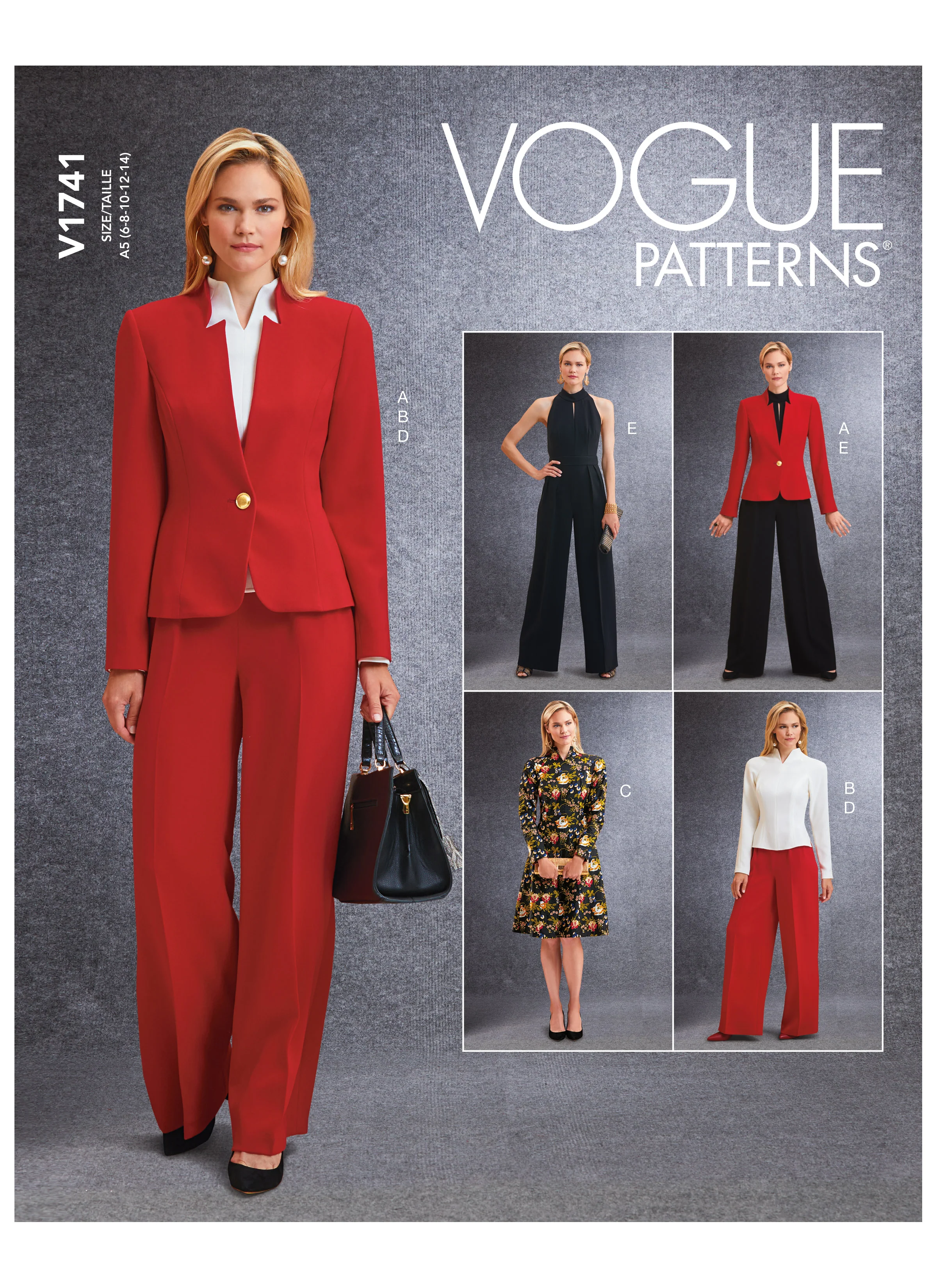 V1741 Misses' Jacket, Top, Dress, Pants and Jumpsuit (size: 14-16-18-20-22)