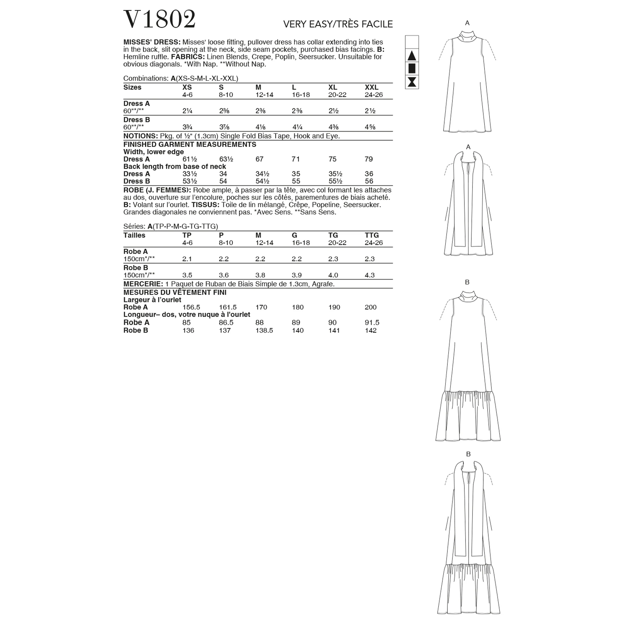 V1802 Misses' Dresses (XS-S-M-XL-XXL) - Image 2