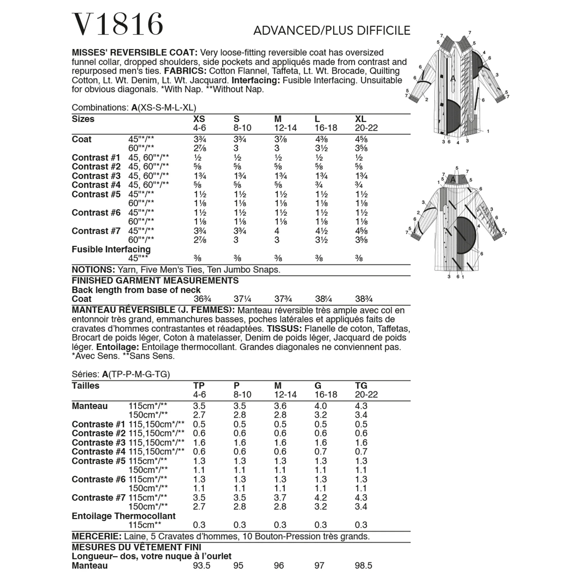 V1816 Misses' Reversible Coat, Júlio César NYC - Image 2