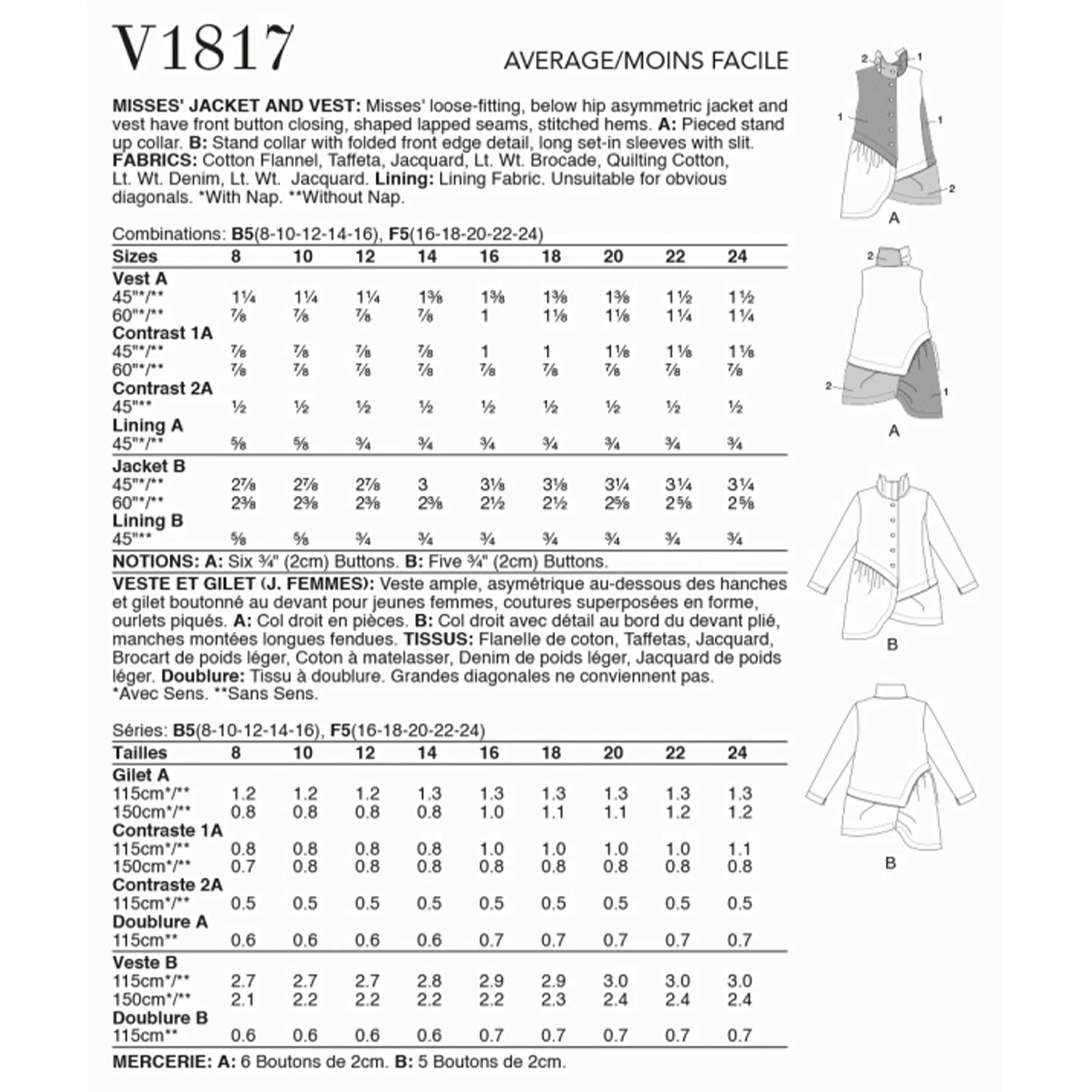 V1817 Misses' Jacket and Waistcoat, Marcy Tilton - Image 2